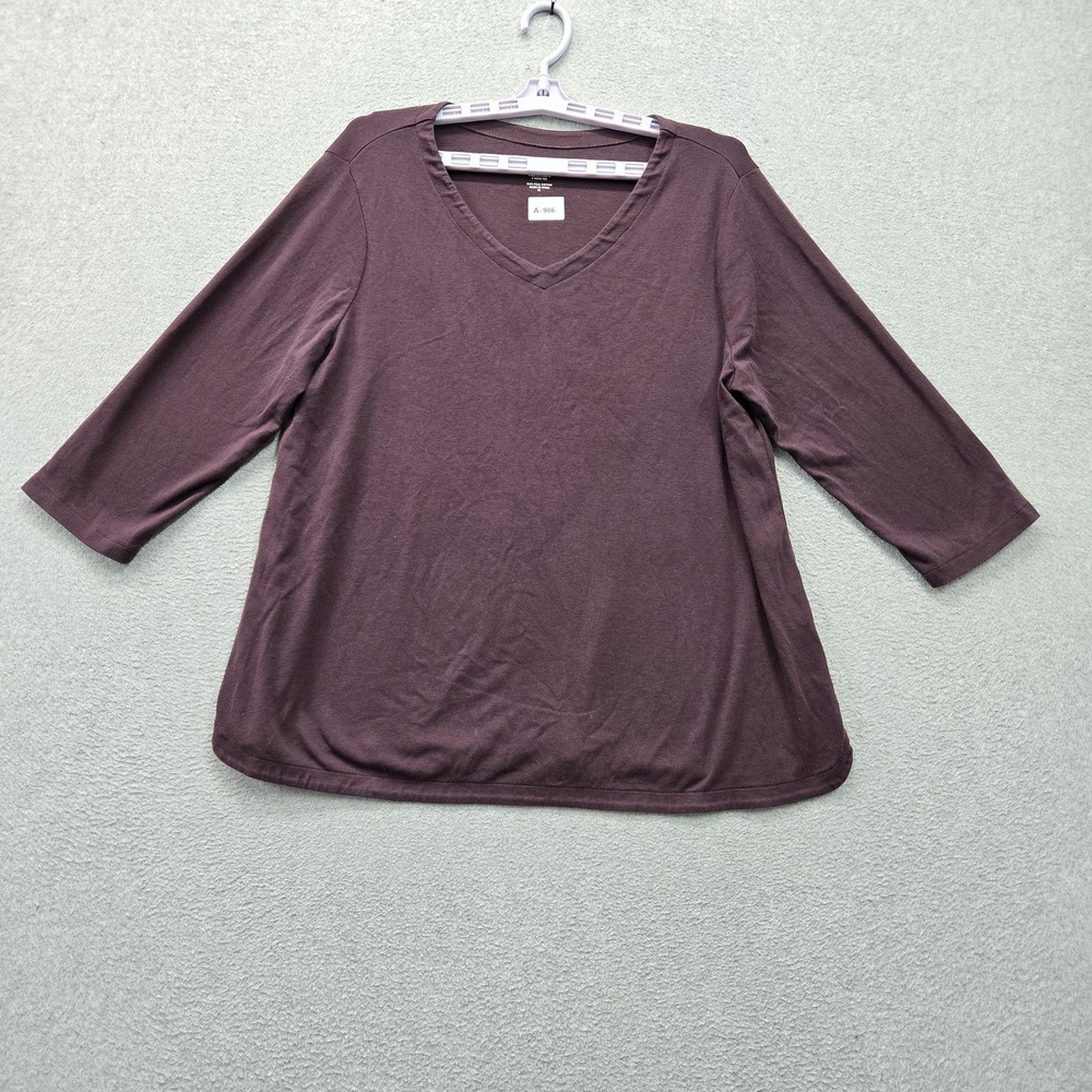 J Jill Women Shirt XL Purple Pima 3/4-Sleeve V-Neck Tee Pullover